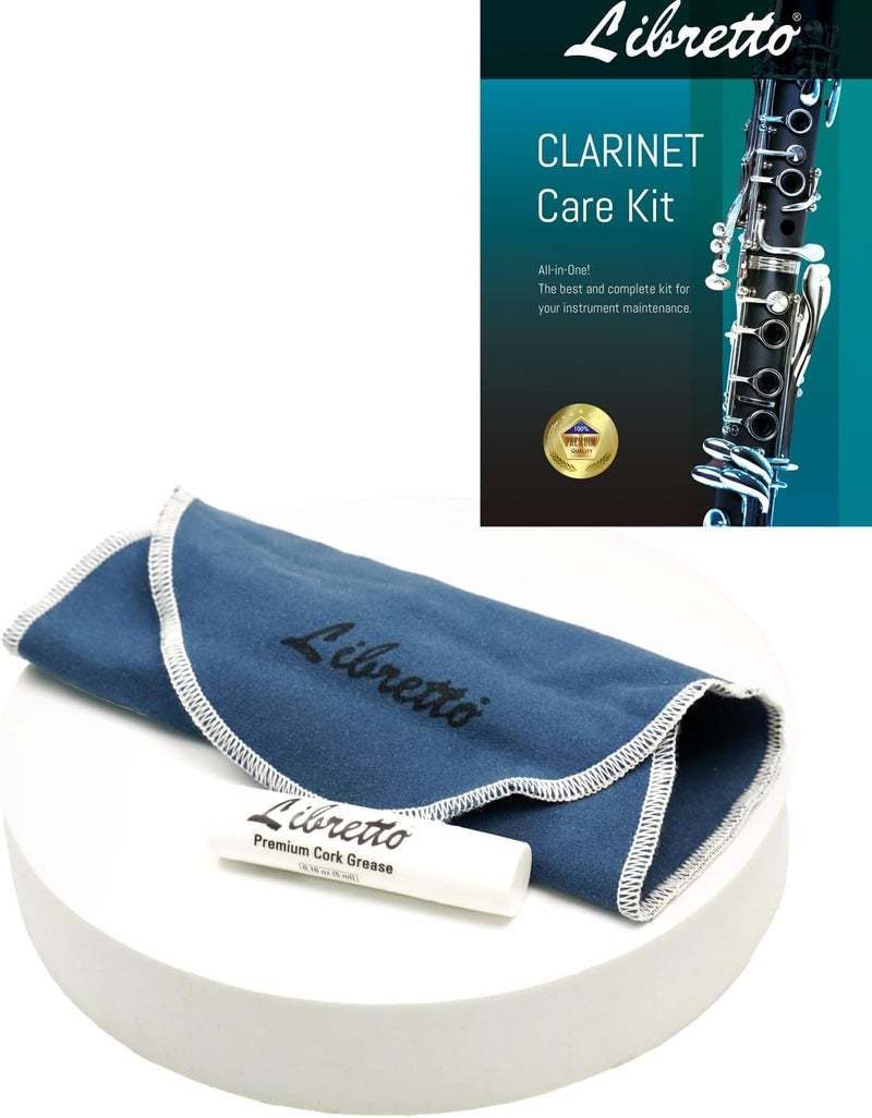 Libretto Clarinet Cleaning Swab Kit – Blue Teardrop-Shaped Pull-Through Microfiber Swab and 0.16 oz Cork Grease - Image 1